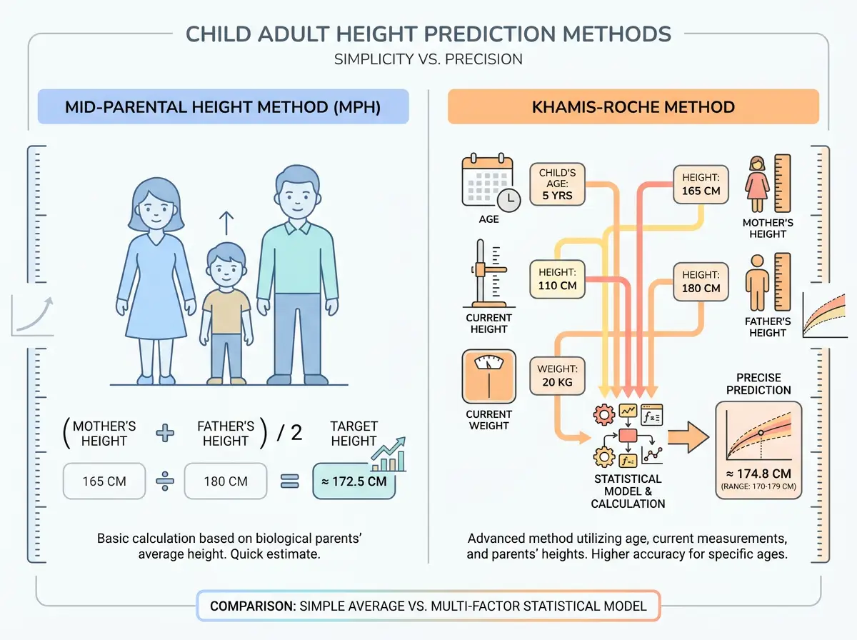 comparison of mid-parental height method vs Khamis-Roche height prediction method