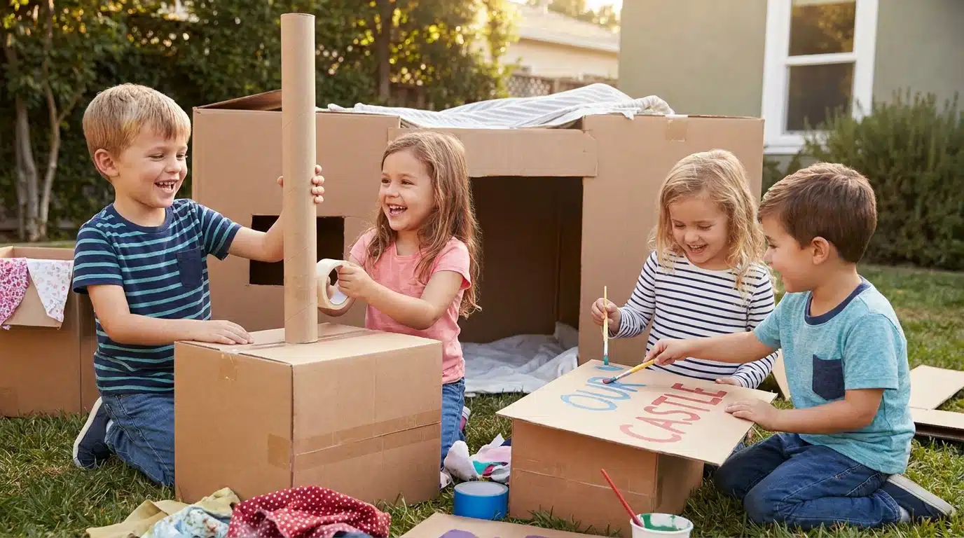Two 5 year old children playing cooperatively together — social milestones UK